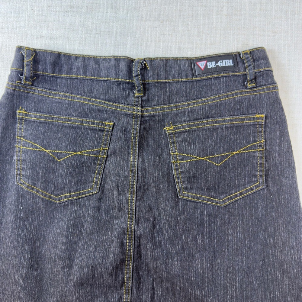 Be-Girl Basic Denim Maxi Skirt Womens M 7/8 Dark Wash Embroidered Heart Floral - Picture 9 of 13